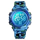 Dayllon Kids Digital Watch Boys Outdoor Sports 50M Waterproof Girls Watches Alarm Clock 12/24 H Stopwatch Calendar for Ages 3-15 Boy Girl Wristwatch Kids Gift,Camo Light Blue 1266 XS