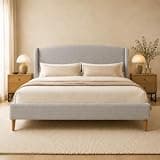 Klippehop Modern Cloud Upholstered Platform Bed Frame, Chic Boucle Teddy Fabric Curved Headboard, Heavy Duty 800 LBS Support, No Box Spring Needed, Noise-Free & Easy Assembly (Light Gray, Queen)