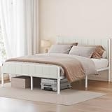 VASAGLE Queen Bed Frame with Upholstered Headboard, Metal Bed Frame Queen Size with Footboard, 1100 lb Weight Capacity, Steel Slats, Easy Assembly, No Box Spring Needed, Cappuccino Beige URMB981W01V1