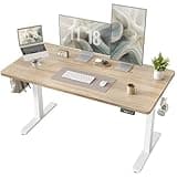 TIQLAB Electric Height Adjustable Standing Desk 47.2×23.6 inch, Sit Stand Desk for Work, Study, Memory Controller, White Frame & Maple Top Computer Workstation for Home Office