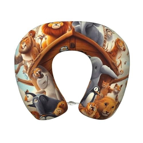 Guxkoqu Animal Filled Noahs Ark Print Neck Pillow for Traveling,Travel Neck Pillow for Airplane Pure Memory Foam Travel Pillow for Flight Headrest Sleep
