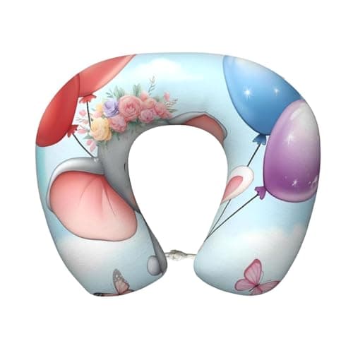 Hekroxu Cute Elephant Print Travel Pillow Pure Memory Foam Neck Pillow Airplane for Traveling,Car, Train,Napping,Traveling,Washable Cover