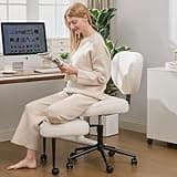 EGSEAT Criss Cross Office Chair with Wheels, Adjustable-Height Backrest & Swivel Footrest, Ergonomic Cross Legged Chair with Leg Rest for Kneeling Meditation Yoga ADHD, Beige Teddy Fleece