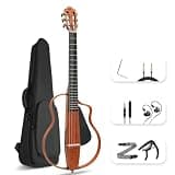 VIBRISTA S1 Acoustic Electric Travel Guitar, Quiet Practice Mahogany Guitar with Built-in Tuner, Detachable Stands, Full Kit with Headphone, Strap, Cable, Capo, Gig Bag & Wrench