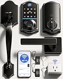 Veise VE017G-H Wi-Fi Smart Fingerprint Front Door Lock Set, Remote App Control, Keyless Entry Deadbolt with Handle, Backlit Keypad, IP55 Weatherproof, Auto Lock, Easy to Install, Matte Black