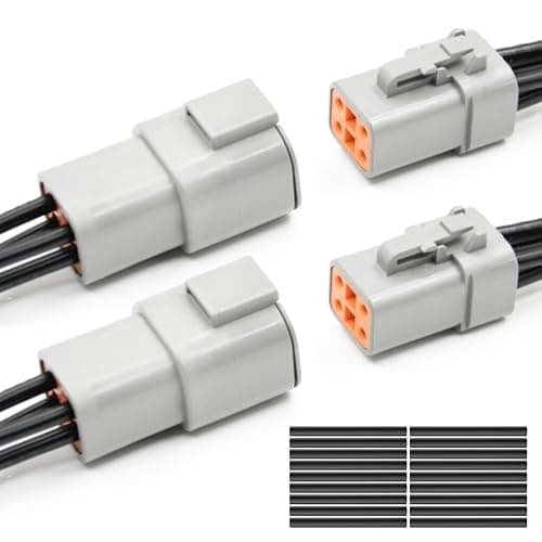 DTP 2 Pin Deustch Waterproof Automotive Plug Connector with 14AWG -40℃-105℃ 600V Wires and Heat Shrink Tubes Connectors Kit for Car Truck Boat (2PIN 2 Pairs) (2 Sets 4 Pin)