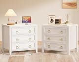 Huuger Paint Night Stand with Charger Station and USB-C Port, 3 Drawer Nightstands Set of 2, Larger Wider Bedside Table, Modern End Table, for Bedroom, White Nightstand