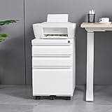 3-Drawer Lockable Mobile File Cabinet, 5 Wheels with Brakes & Anti-Tip, Fully Assembled Cold Rolled Steel Cabinet with Pen Tray & Hanging Bar, Fits Letter/Legal/A4 for Home Office (White + Steel)