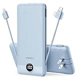 VEGER Portable Charger Power Bank with Built-in AC Plug and Cables, All in One 10000mAh Ultra Slim Travel Essentials, Fast Charging Battery Pack Compatible with iPhone, Samsung, Android (Blue)