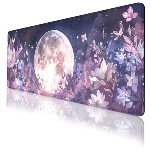 Moonlight Fantasy Mouse Pad, Floral Star Butterfly Night Gaming Desk Mat with Stitched Edges,Non-Slip Waterproof Rubber Base Mouse Mat, 31.5x11.8in Desk Home Office Gaming