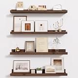 Fun Memories Picture Ledge Shelf - 24 Inches Floating Shelves Set of 4 - Nursery Bookshelves for Storage - Wood Bookshelf Wall Mounted for Bedroom - Living Room - Kitchen - Walnut Color