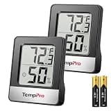 TempPro TP49 2 Pieces Digital Hygrometer Indoor Thermometer Humidity Meter Room Thermometer with Temperature and Humidity Monitor Mini Hygrometer Black Weather Station (Previously ThermoPro)