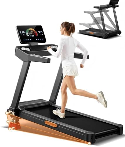 Foldable Treadmill, 180kg Weight Capacity, 3.5HP Home Treadmills with 20% Manual Tilt and Handle, Heart Rate Tracking, Support Running Device, Foldable with Touch Screen