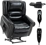 UOPYNE Dual Motor Power Lift Recliner Chair, Lay Flat Electric Sofa, Leather Recliner with Infinite Position, Heated Massage, Remote Control Standing Assistance and USB Ports