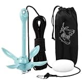 MorningRo 1 Pack 1.5/3.5 lb Marine Kayak Anchor Kit with 40ft Rope and Buoy Folding Grapnel Boat Anchor Kit Kayak Fishing Accessories for Small Boats, Canoe, SUP Paddle Boards(Light Blue,3.5 lb)