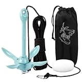 MorningRo 1 Pack 1.5/3.5 lb Marine Kayak Anchor Kit with 40ft Rope and Buoy Folding Grapnel Boat Anchor Kit Kayak Fishing Accessories for Small Boats, Canoe, SUP Paddle Boards(Light Blue,3.5 lb)
