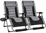 Oversized Padded Zero Gravity Lounge Chair, Foldable Patio Anti Gravity Reclining chairs, Folding Lawn Recliner Withe Cup Holder for Yard/Camping/Outdoor, Support 350LBS (2 Pack-Black-new)