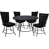 Pemberly Row Outdoor/Indoor 5-Piece Patio Dining Set, Black Powder-Coated Aluminum, 42-Inch Round Table with Swivel Armless Chairs, Removable Cushions, Machine Washable, All Weather Fabric, Versatile