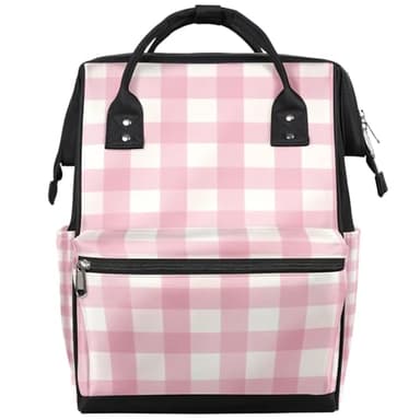 Hsnar Gingham Pink Waterproof Diaper Bag Backpack Large Capacity Baby Bag with Stroller Straps, Multi-Pocket Diaper Bag Unisex Baby Travel Essentials Shower Gift