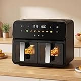 10QT Dual Basket Air Fryer with SyncCook, Easy-View Window, 13.40 x 11.80 x 10.60 Inches, Black, Stainless Steel, 1700W, 16.10 Pounds