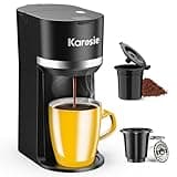 Karosie Single Serve Coffee Maker for K-Cup and Grounds, Fast Brew, 6-12 oz Brew Sizes Single Cup Coffee Maker Fits 5.5" Mugs, One-Button Small Coffee Maker, Descaling Reminder,Black,9.45 Inches