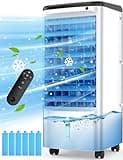 CENSTECH Windowless Portable Air Conditioners w/Dual Tank for 15H Cooling 600Sq.ft, 6 Ice Packs, 4 Modes&3 Speeds Swamp Cooler, 12H Timer 26Ft Remote, 120°Swing Evaporative Air Cooler for Room Bedroom