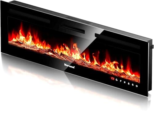 VISVEIL Electric Fireplace 60Inch,Wall Mounted Electric Fireplace Heater with Timer Inserts,TV Stand Touch Screen and Realistic Flame,Log Set,Crystal Flames 750 to 1500W,Remote for Living Room