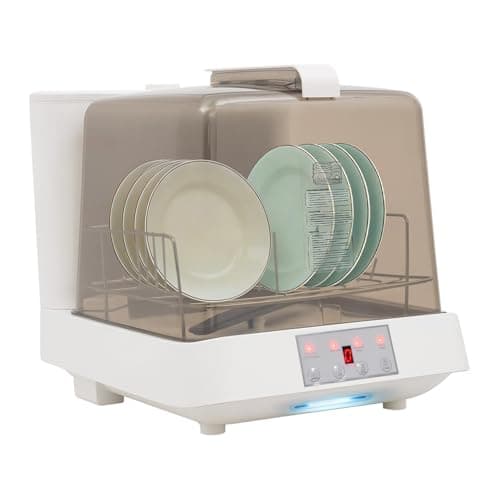 Lumicasaler Portable Countertop Dishwasher, 800W Mini Dishwasher 18.89×14.96×15.74in Dish Washing Machine with See-Through Window, Touch Control, 360° Lower Spraying for Small-Sized Houses (White-3)