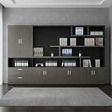 Yuetwelp Modern Executive Office Wall Unit, Large Executive Bookcase and File Cabinet, Executives Wall Unit with Doors and Shelves, Freestanding Storage Cabinet for Home Office (Gray, 126x16x79in)