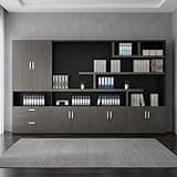 Yuetwelp Modern Executive Office Wall Unit, Large Executive Bookcase and File Cabinet, Executives Wall Unit with Doors and Shelves, Freestanding Storage Cabinet for Home Office (Gray, 126x16x79in)