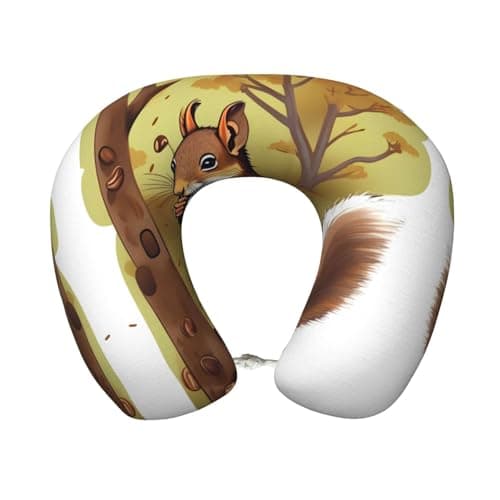 YzgWjBhd Memory Foam Travel Pillow, Nut-Eating Squirrel Printed Portable Neck Pillow for Home Airplane Car Train