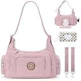 MYHOZEE Puffer Crossbody Diaper Bag for Mom - Lightweight Nylon Mom Bag Purse with Wipes & Trash Bag Dispenser - Compact Stroller Organizer Bag with Insulated Pocket, Water-Resistant, Pink