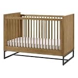 Pemberly Row Wood Contemporary Classic Crib, Natural Oak Finish, Hardwood Construction, Steel Spring Mattress Support with 3 Height Adjustments, Sturdy Design, Nursery Furniture for Baby Room