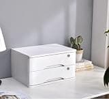Wooden Desktop Storage Box with Drawers - Sturdy File Cabinet Lockable Monitor Riser Chest of for Home/Office,E 2 Drawer