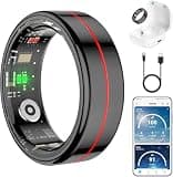 Fit Ring for Women Men, Ring Health Tracker with Heart Rate,Blood Oxygen,Heart Rate Variability, Stress, Sleep Monitor, Step Counter, Smart Ring for iPhone & Android, No Subscription Fee (Black, 7#)