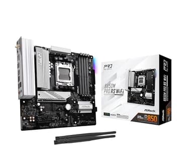 ASRock AMD B850M Pro RS WiFi 6E Socket AM5 Ryzen 9000, 8000 and 7000 Series DDR5 B850 up to 8000+ (OC) MHz 256GB Micro ATX Motherboard M.2 SATA3 6.0 Gb/s PCIe 5.0 Realtek 2.5G LAN BIOS Flashback
