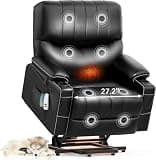 Power Lift Recliner Chair for Elderly Adults, Extra Wide Electric Reclining Sofa Seat with Heat and Massage, Leather Upholstered Lounge Chair with USB Ports and Cup Holders, Black