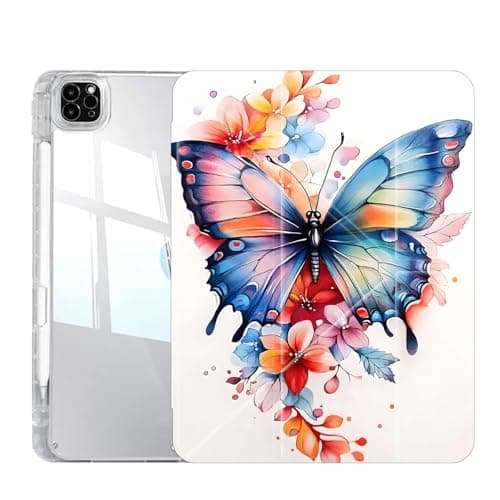 Case for iPad Air 13 inch (M3 2025 / M2 2024) / iPad Pro 12.9 inch (6th/5th/4th/3rd Gen 2022/2021/2020/2018), Multi-Angles Folding Y-Shaped Stand Cover, Colorful Butterflies and Flowers
