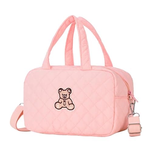 Baby Diaper Bag Tote with Adjustable Strap Weekender Overnight Bag Large Capacity Solid Color Crossbody Diaper Bags for Girl Teens (Pink)