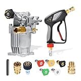 TOOLCY Short Pressure Washer Gun 5000 PSI and 3/4" Shaft Horizontal Pressure Washer Pump 3200 PSI, 2.5 GPM, Easy Cold Start, 360° Swivel, M22-14mm Adapter, 5 Nozzle Tips