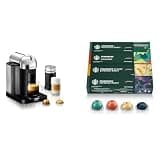 Nespresso Vertuo Coffee and Espresso Maker by Breville, Chrome with Aeroccino Milk Frother + Starbucks Capsules