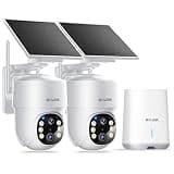 SOLIOM- 5MP Security Cameras Wireless Outdoor, No Subscription & Solar Powered,2-Cam Pack Home Security Camera with 360° Auto Human Motion Tracking, 3K Color Night Vision,5G & 2.4G Router Compatible