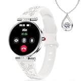 Smart Watch for Women AMOLED 1.19” Small Screen for iPhone /Android Phones with Bluetooth Call/Heart Rate/SpO2/Sleep Monitor, 120+ Sports Modes Waterproof Fitness Tracker Smartwatch, White/3 Bands
