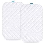 Biloban Bassinet Mattress Pad Cover, 2 Pack, Waterproof Quilted Ultra Soft Viscose Made from Bamboo Terry Surface, Fits Cloud Baby/Yacul Bedside Crib, White, 20"W x 30"L