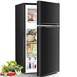 Antarctic Star Mini Fridge with Freezer, Double Door Compact Refrigerator, Adjustable Thermostat, Small Fridge for Bedroom Office Dorm Apartment,2.45 Cu.Ft,Black