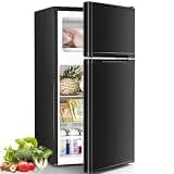 Antarctic Star Mini Fridge with Freezer, Double Door Compact Refrigerator, Adjustable Thermostat, Small Fridge for Bedroom Office Dorm Apartment,2.45 Cu.Ft,Black