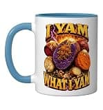 I Yam What I Yam Bootleg Meme Ube Pun Purple Yam Dad Joke Ceramic Mug, Blue/White, 11oz