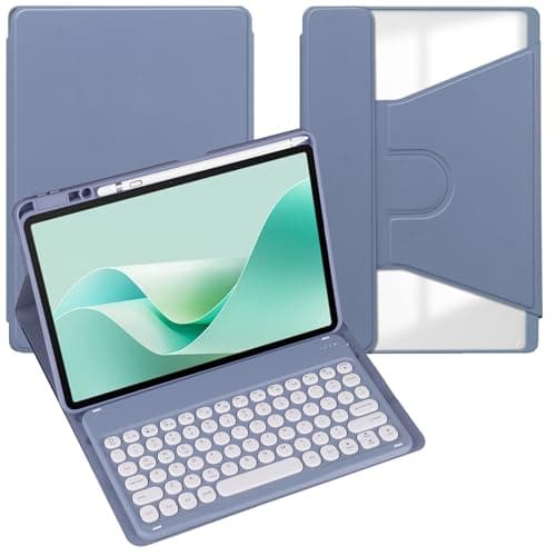 Case for Samsung Galaxy Tab S7/S8/S9 11inch Tablet,Detachable Wireless Bluetooth Round Keycap Keyboard 360Degree Rotating Acrylic Transparent Back Cover with Pen Holder (Purple,Standard)