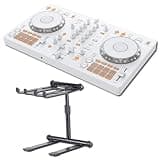 Pioneer DDJ-FLX4-W 2-Channel DJ Controller Bundle with Headliner HL20000 Noho Telescoping Laptop Stand — White Beginner DJ Controller with Smart Fader for Streaming, Mobile DJ, Bedroom DJ, Home DJ
