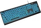 SABLUTE K11PRO Large Print Backlit Keyboard, 3X Larger Font Wired USB Lighted Computer Keyboard with 7-Color LED Illuminated Keys, Desktop Workstation Keyboard Compatible for PC Laptop Windows